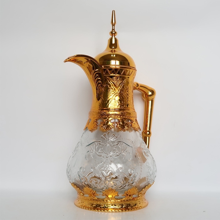 Arab Style 1.6L Gold Silver Arabic Thermal Thermos Tea Vacuum Flask Dallah Coffee Pot With Glass Liner