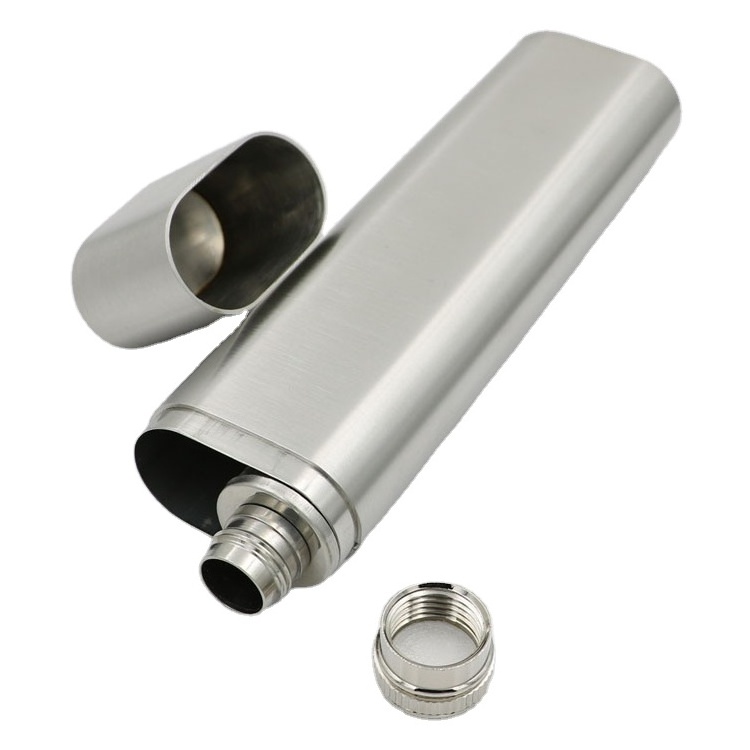 Mini 2oz Stainless Steel Hip Flask With One Cigar Pipe Holder Portable Metal Cigar Tube And Flask