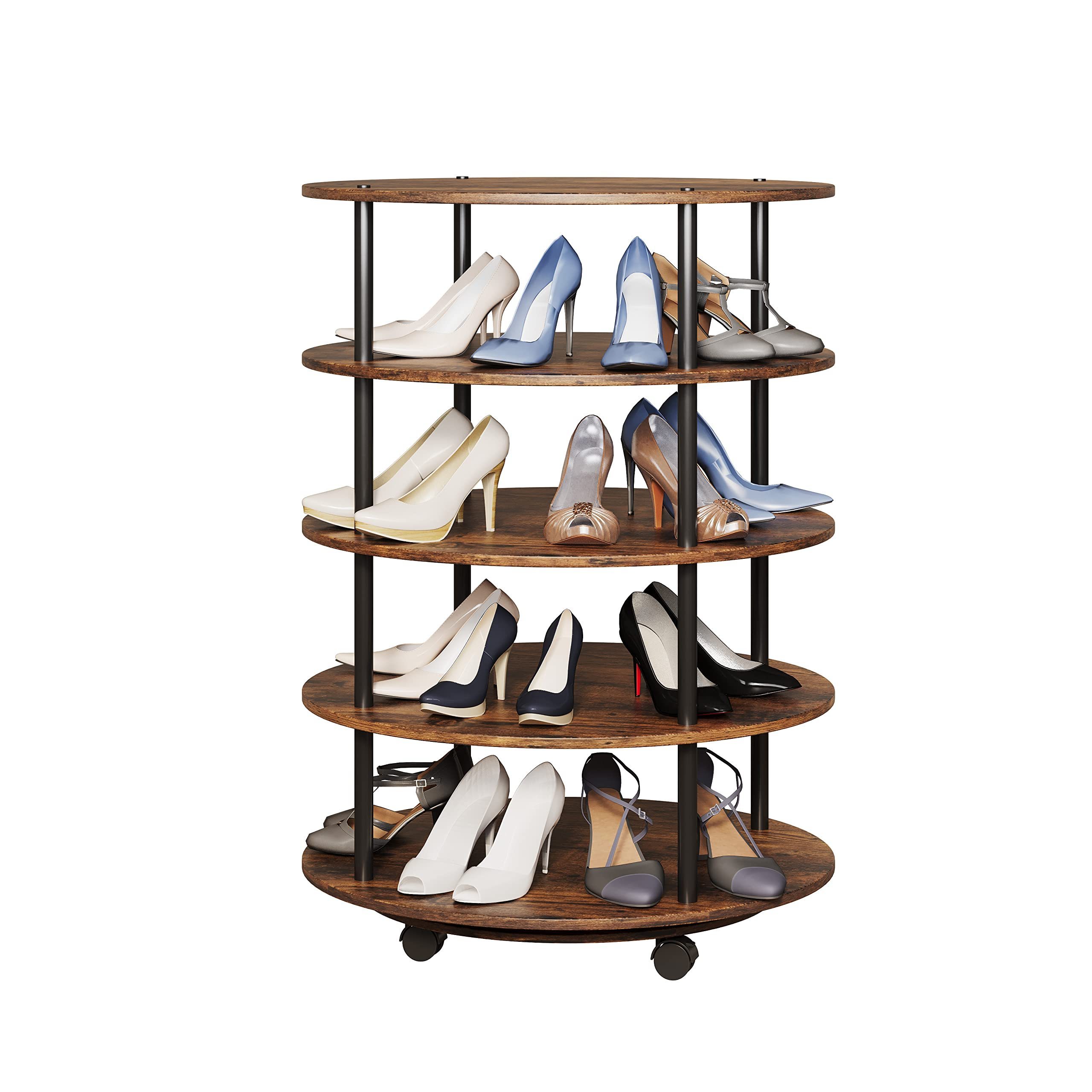 Shoe Rack Storage Organizer 4-Tier RevolvingShoe Rack Storage Organizer 4 Bottom Wheels for Easy Movement for Closet