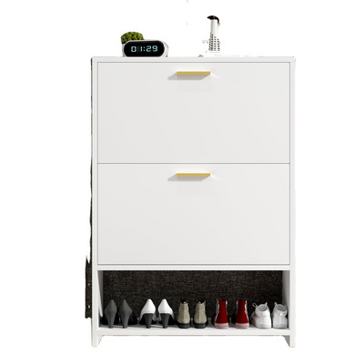 Metal Shoe Cabinet for Entryway, White Modern Slim Shoe Storage Cabinet with 3 Flip Drawers