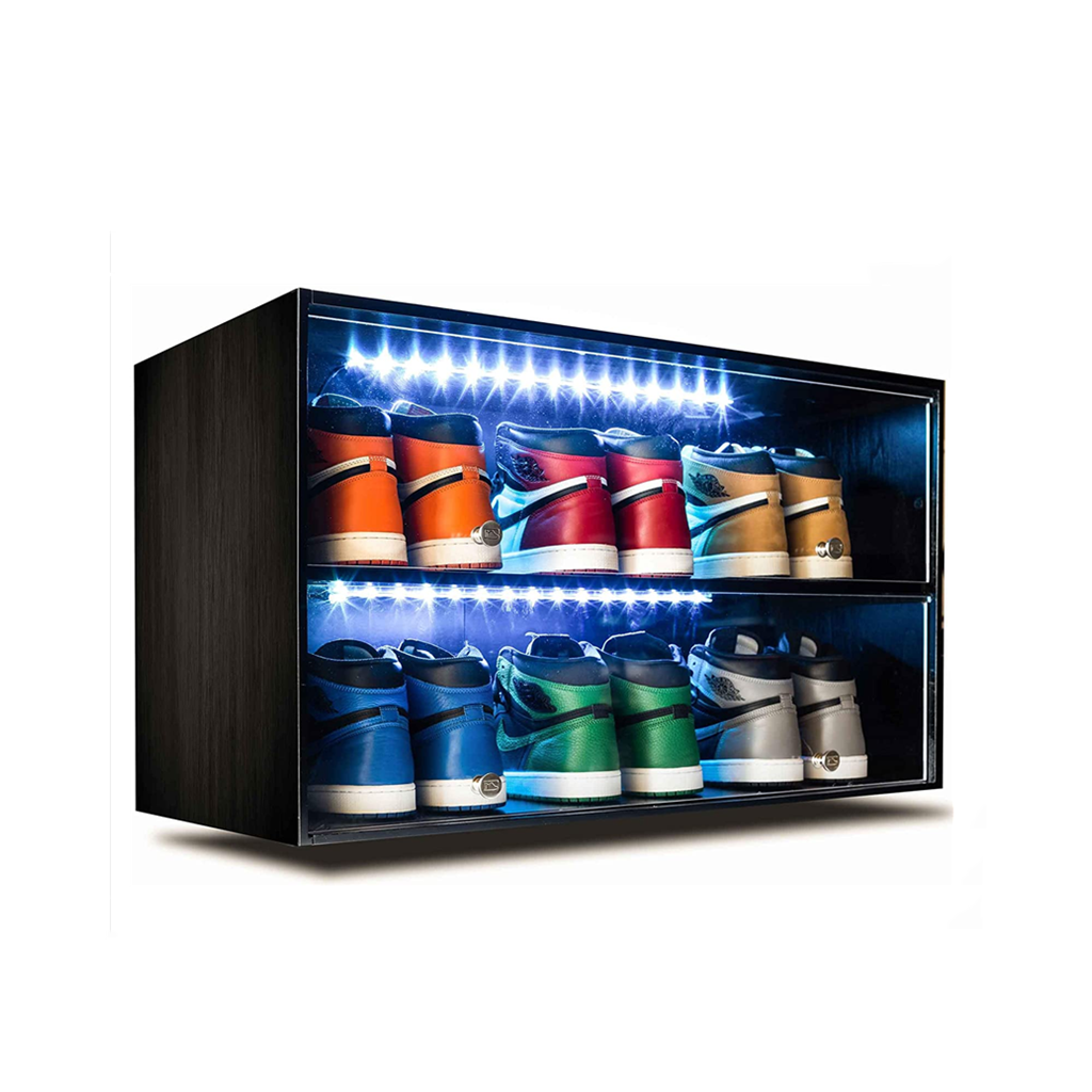 New Trend living room Furniture Sneaker Throne Shoe Racks With Variable Color LED Lights And Sliding Doors Shoe Display Racks