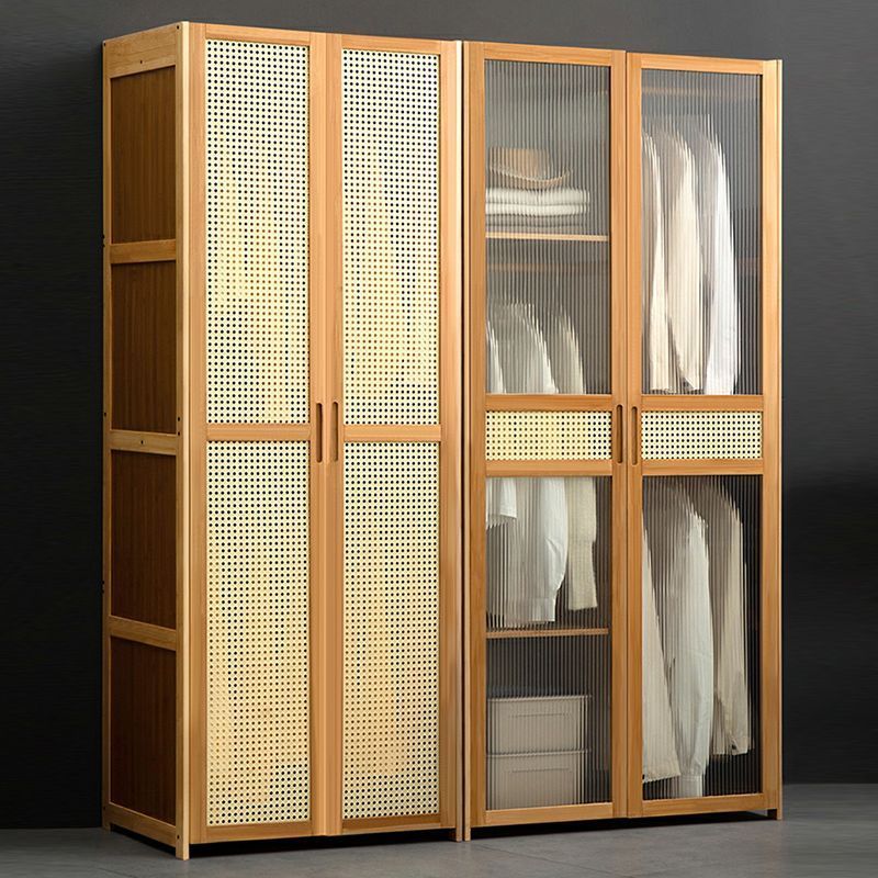 2023 Popular Bedroom Furniture Combined Wardrobe Wooden Rattan Door Closet Organizer Wardrobe With Clothing Rod