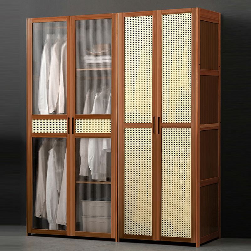 2023 Popular Bedroom Furniture Combined Wardrobe Wooden Rattan Door Closet Organizer Wardrobe With Clothing Rod