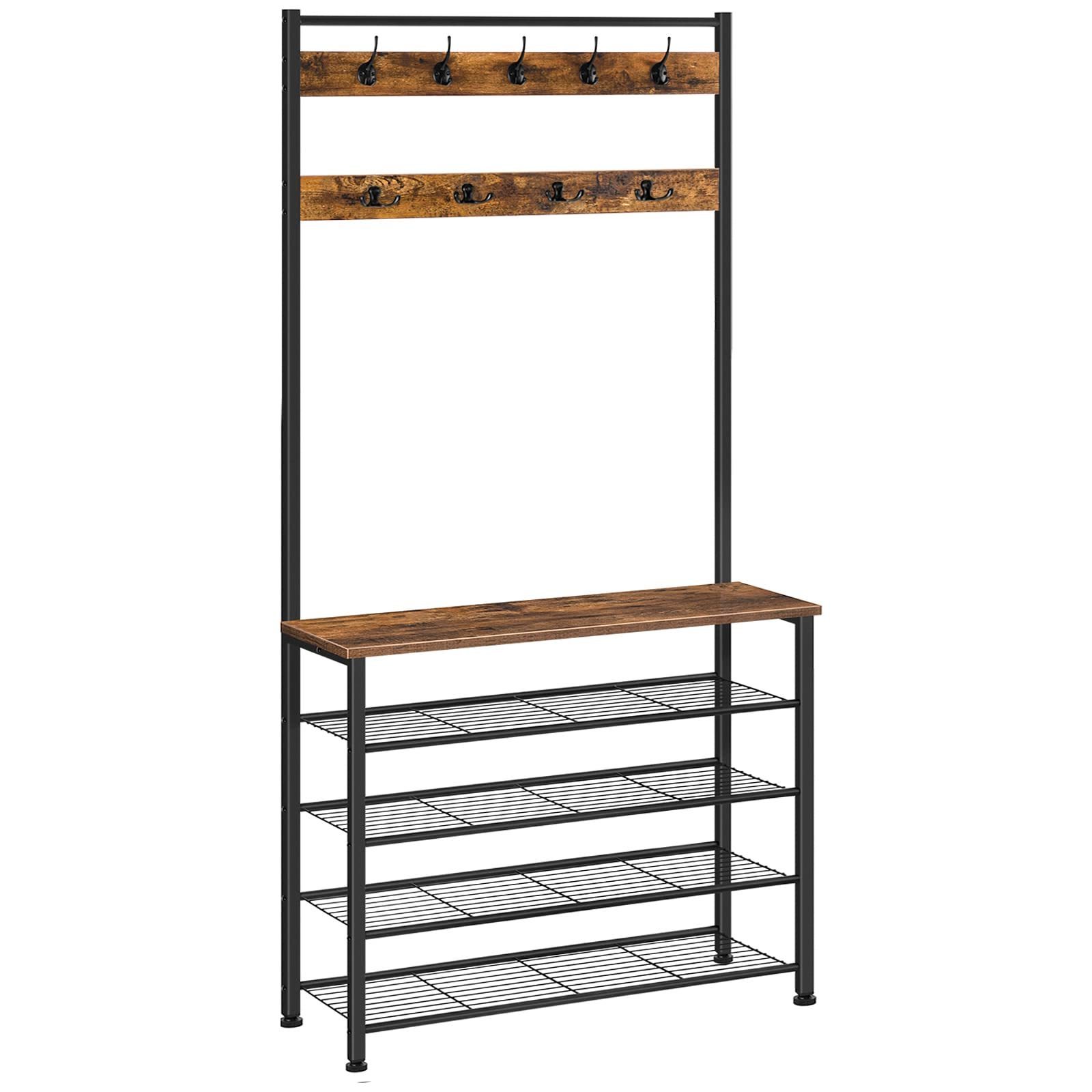 Wholesale New Products Hall  Shoe Rack with Bench, 5 Tier Shoe Storage Organizer with 9 Hooks for Entryway Sturdy