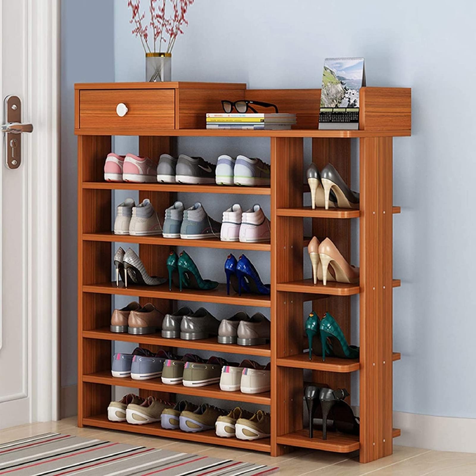 Furniture Living Room 7 Tiers Shoe Rack One-stop Storage Shoe Racks Footwear Cupboard Shoes Cabinet Wooden Cheap Wholesale Home