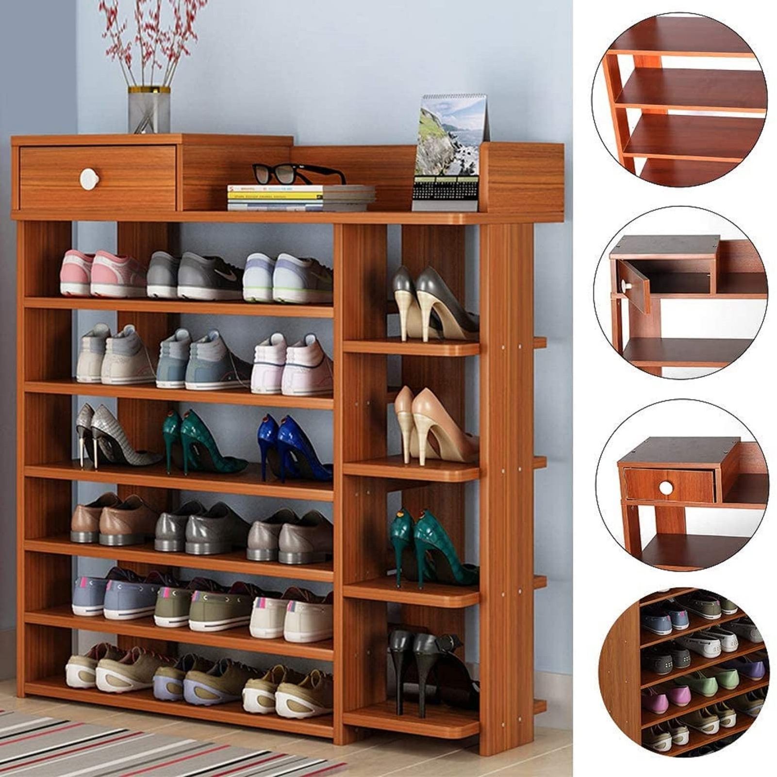 Furniture Living Room 7 Tiers Shoe Rack One-stop Storage Shoe Racks Footwear Cupboard Shoes Cabinet Wooden Cheap Wholesale Home