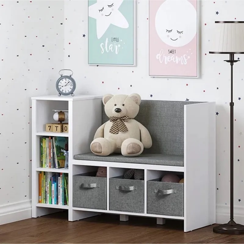 Kids Bookcase with Reading Nook, 6-Cubby Kids Toy Storage Organizer with Bins, kids' cabinets