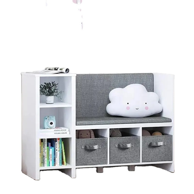 Kids Bookcase with Reading Nook, 6-Cubby Kids Toy Storage Organizer with Bins, kids' cabinets