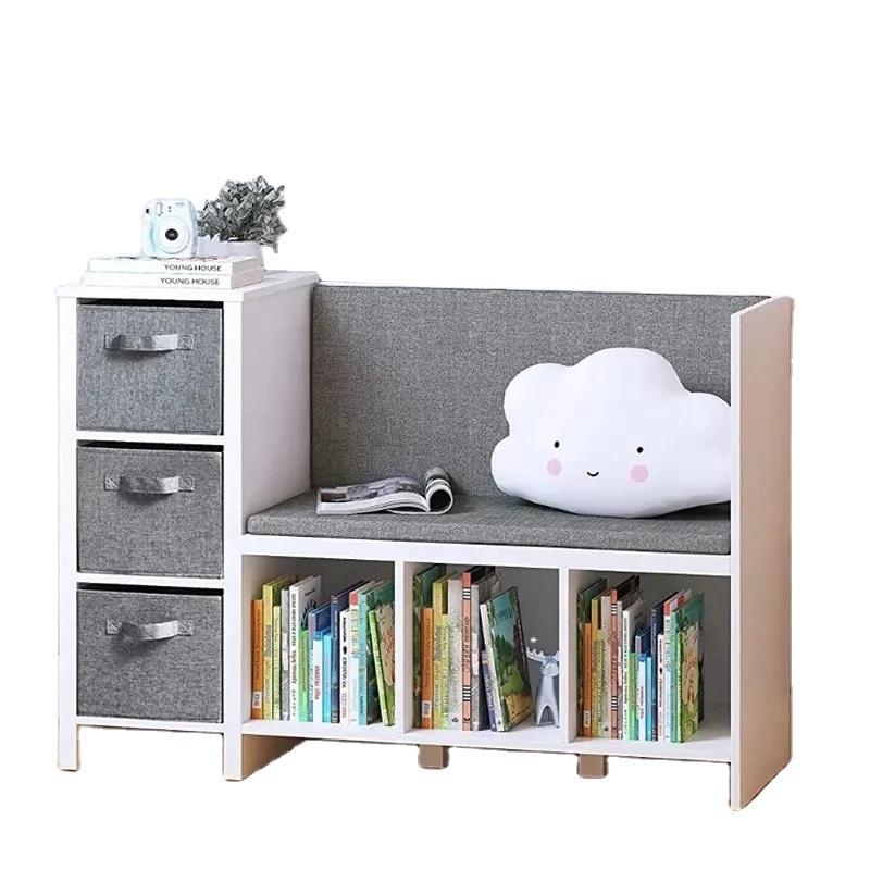 Kids Bookcase with Reading Nook, 6-Cubby Kids Toy Storage Organizer with Bins, kids' cabinets