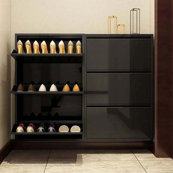 Wholesale Direct Sales Black Narrow Shoe Storage Cabinet with 3 Shelves Wall Mounted in Medium