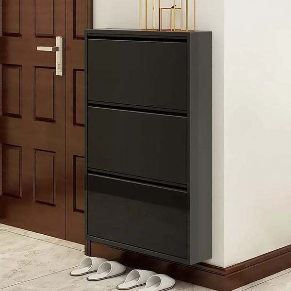 Wholesale Direct Sales Black Narrow Shoe Storage Cabinet with 3 Shelves Wall Mounted in Medium