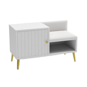 White Modern Upholstered Shoe Rack Bench with Storage Cabinet Entryway