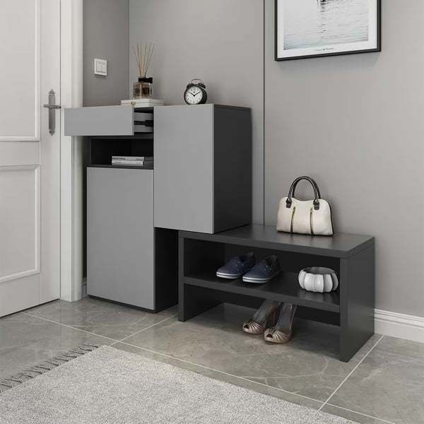 Gray Corner Shoe Storage Cabinet with 7 Shelves & 1 Drawer Entryway Shoe Storage