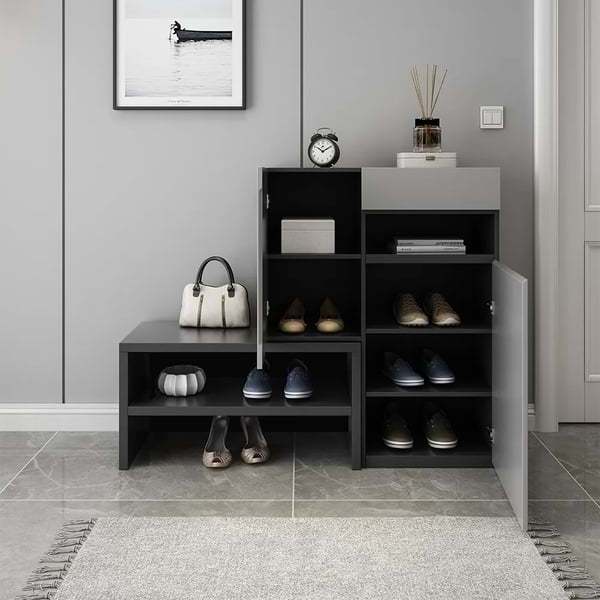 Gray Corner Shoe Storage Cabinet with 7 Shelves & 1 Drawer Entryway Shoe Storage