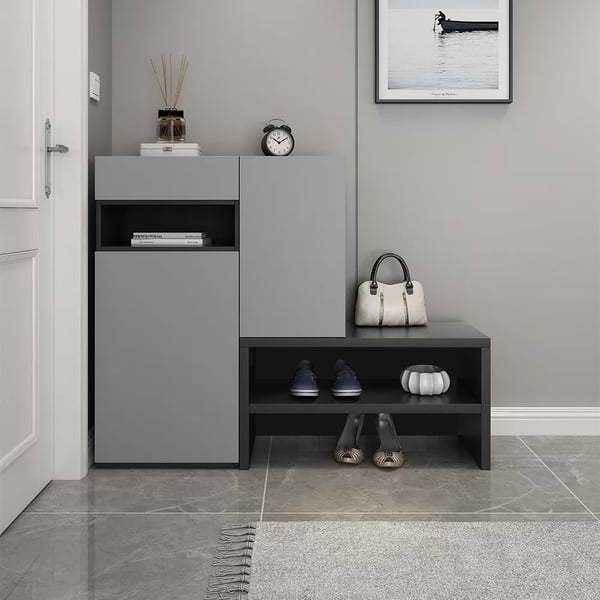 Gray Corner Shoe Storage Cabinet with 7 Shelves & 1 Drawer Entryway Shoe Storage