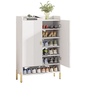 Shoe Cabinet Slim 6-Tier Shoe Organizer Cabinet Freestanding Wood Shoe Rack with Doors for Entryway White