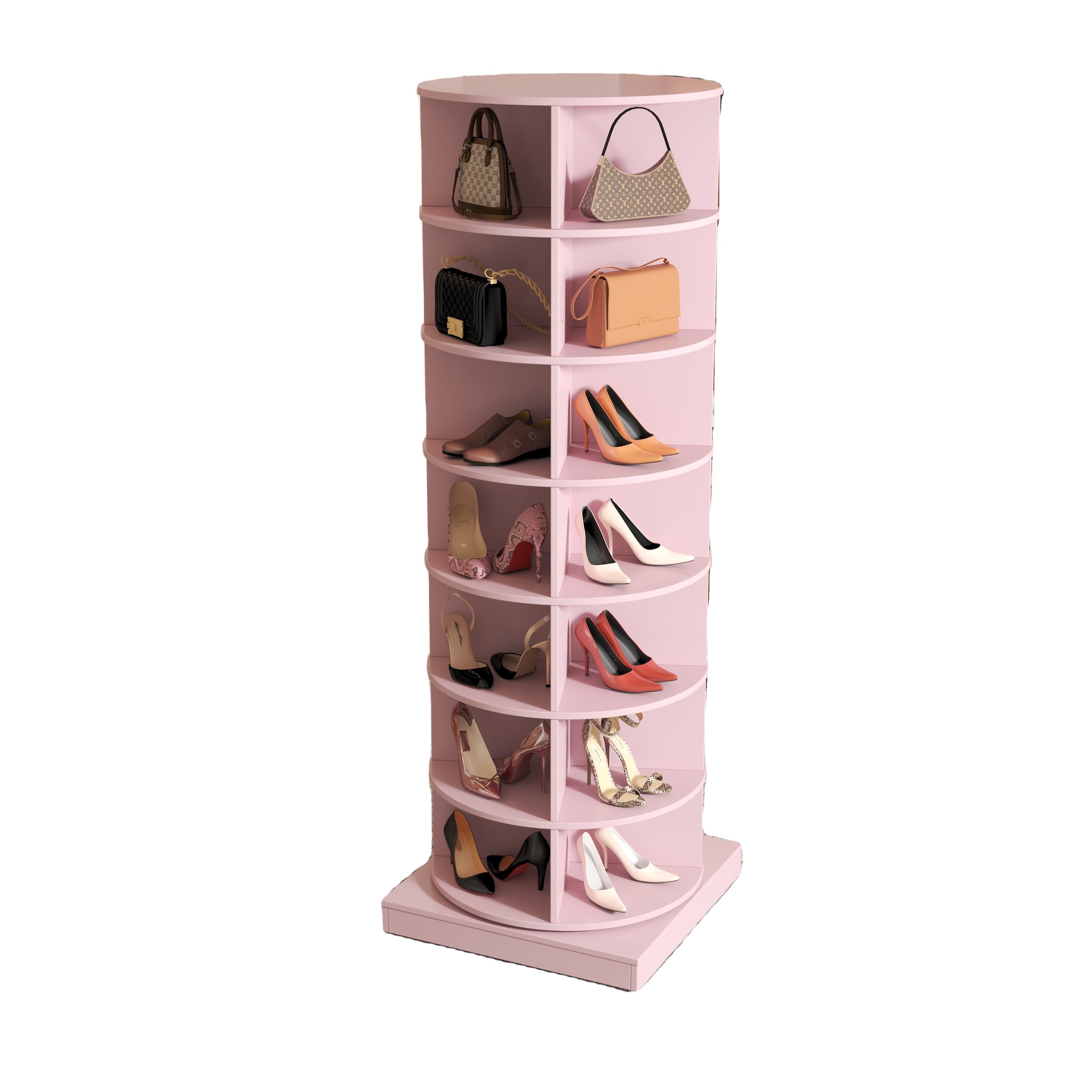 Hot selling living room furniture, 7-layer circular 360 degree Pink rotating shoe cabinet