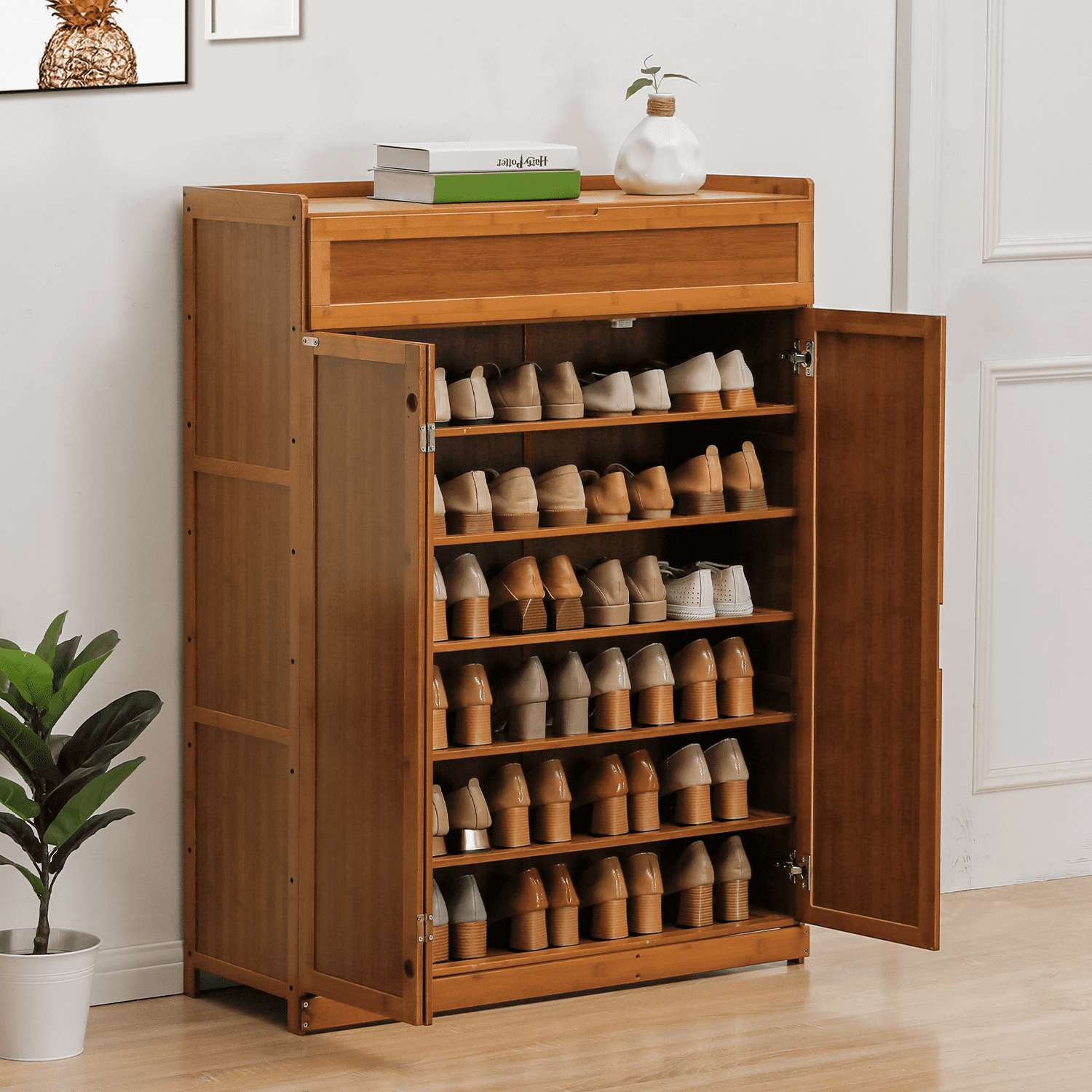 Wholesale Products  Shoe Rack Cabinet,7 Tier Organizer Cabinet with Folding Door, 35 Pairs of Shoes Rack, Brown, for Home