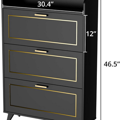 Shoe Storage Cabinet for Entryway, Narrow Hidden Shoe Organizer Cabinet with 3 Flip Drawers and Adjustable Shelves