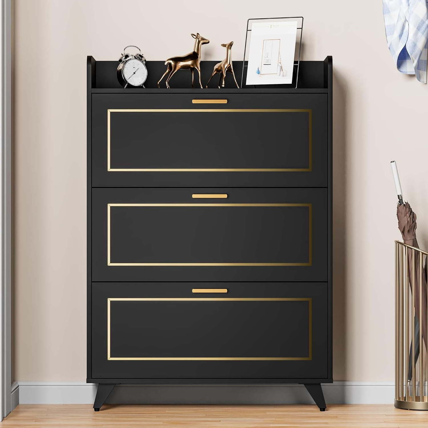 Shoe Storage Cabinet for Entryway, Narrow Hidden Shoe Organizer Cabinet with 3 Flip Drawers and Adjustable Shelves