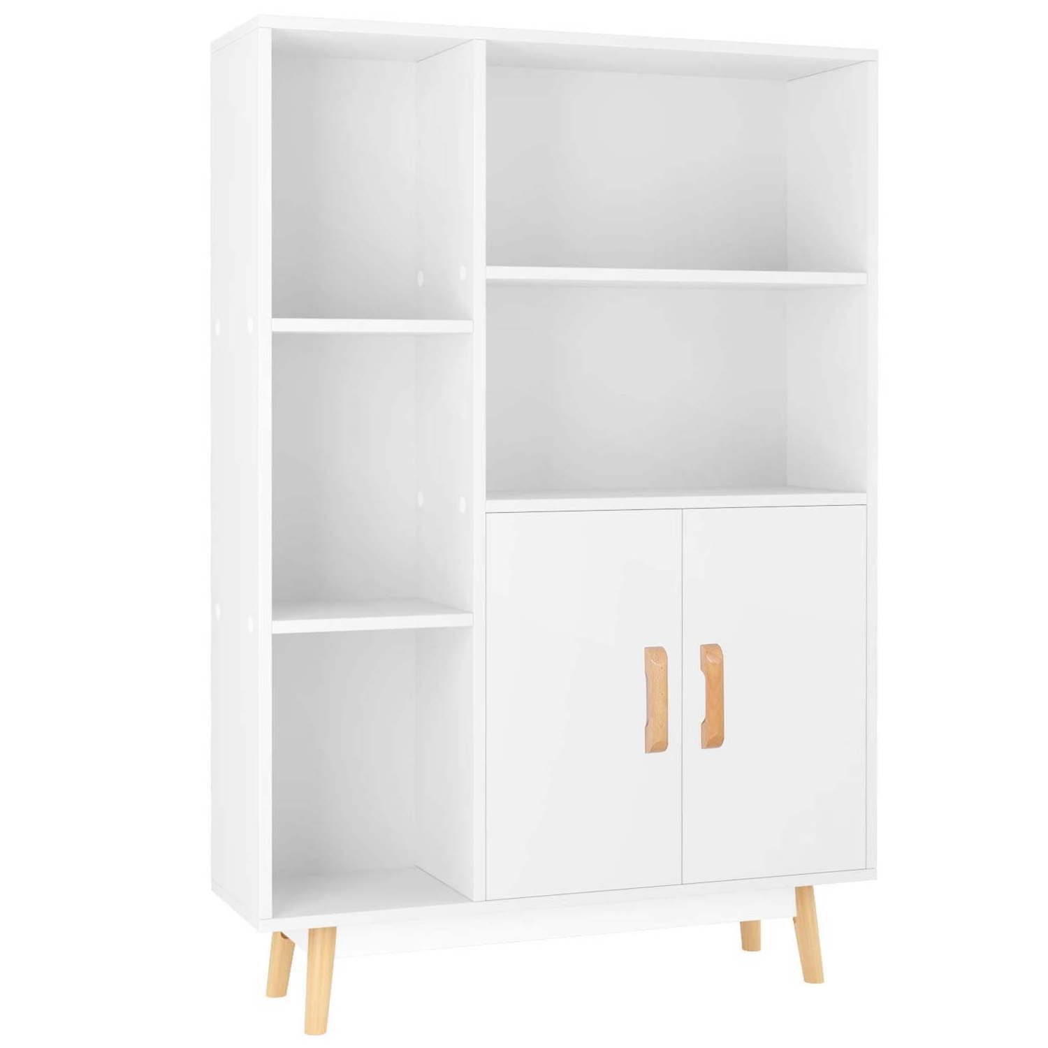 5 Cube Bookcase with Door Open Shelves Free Standing Storage Cabinet with Solid Legs