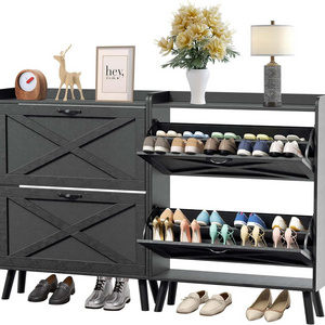 Shoe Storage Cabinet with 2 Flip Drawers Freestanding Shoe Rack Organizer for Entryway, Black