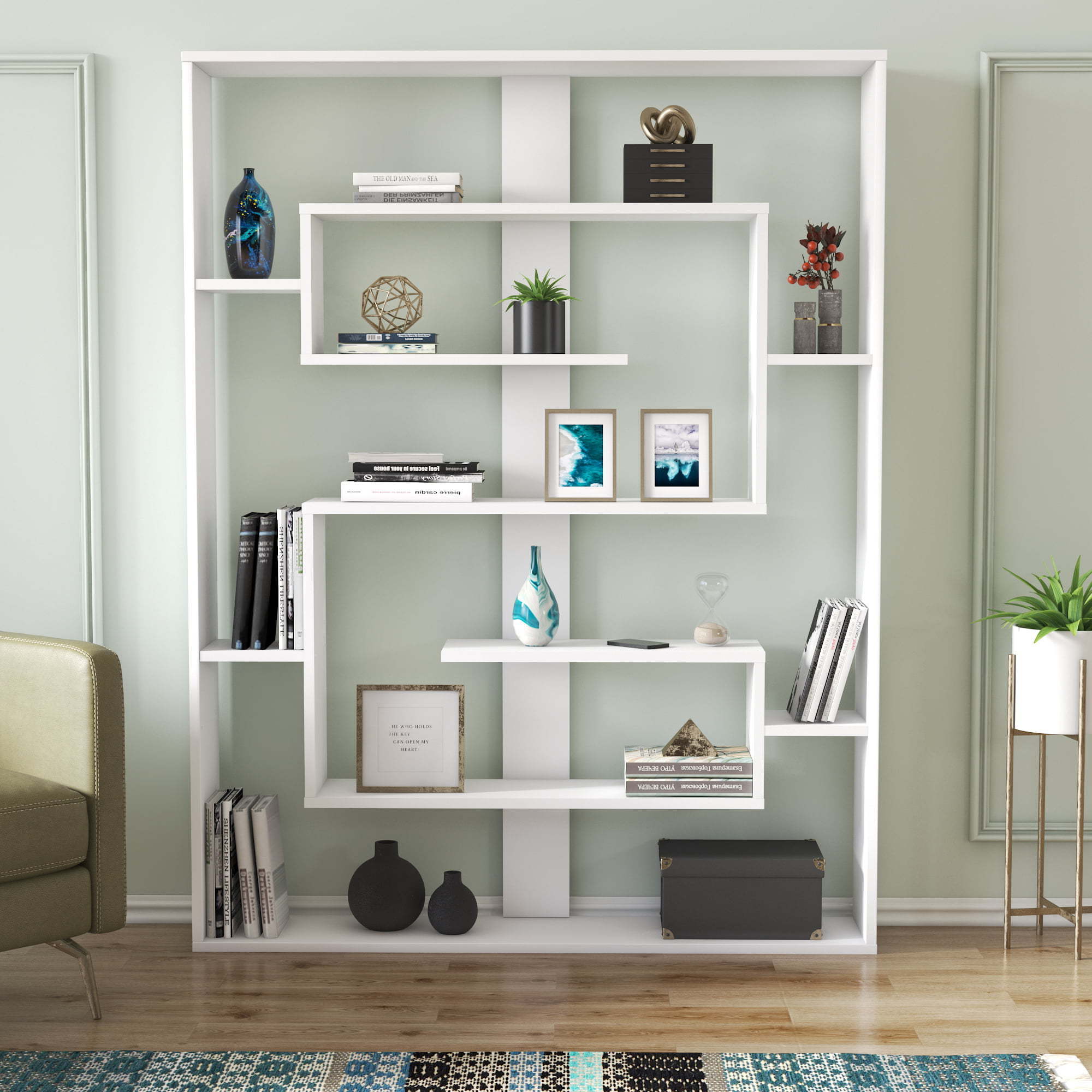 Wholesale High Quality  6 Tier Geometric Open Shelves Bookcase White