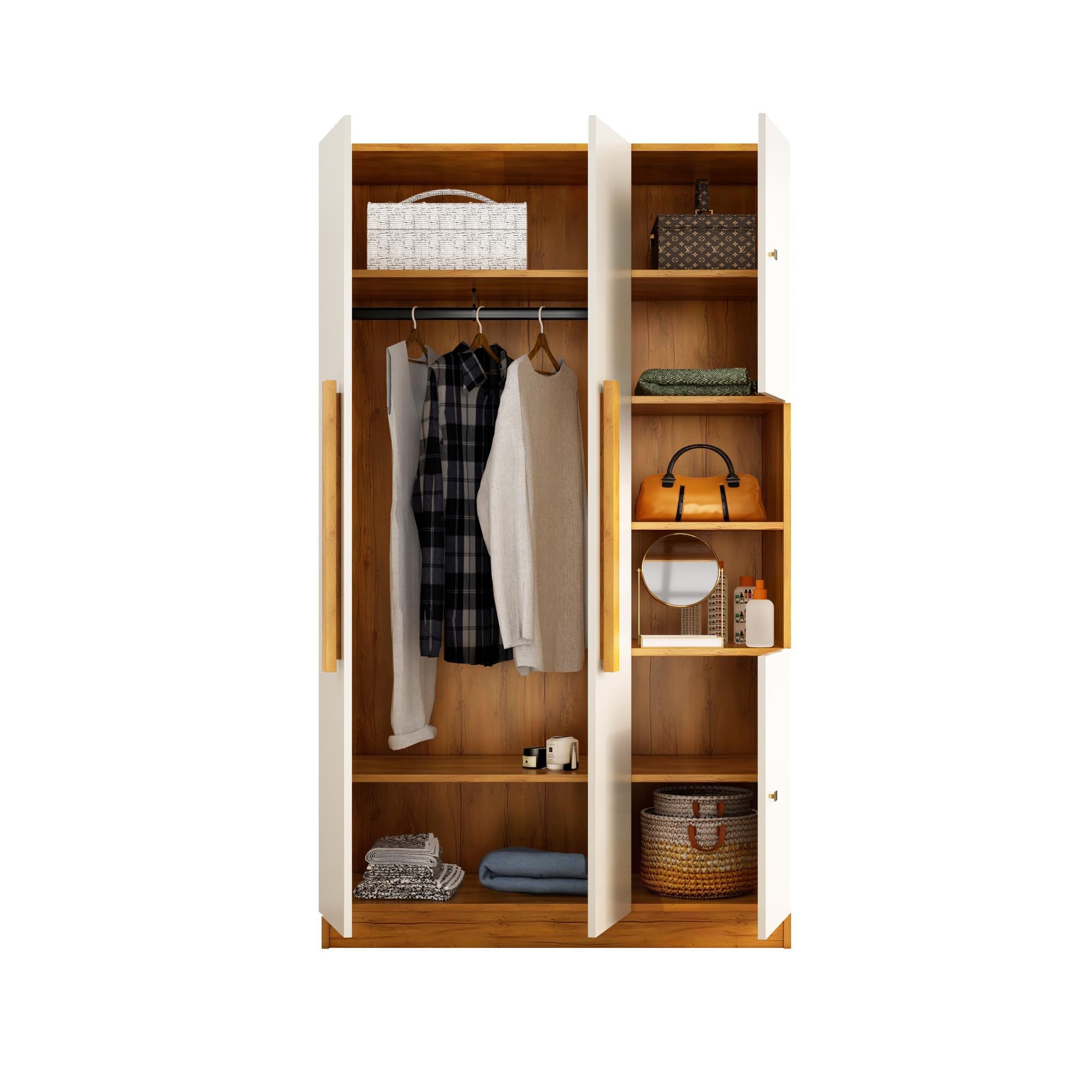 Versatile Space-Saving Bedroom Furniture Set Wooden Armoire 4 Door Wardrobe with Hanging Space 2 Open Shelves