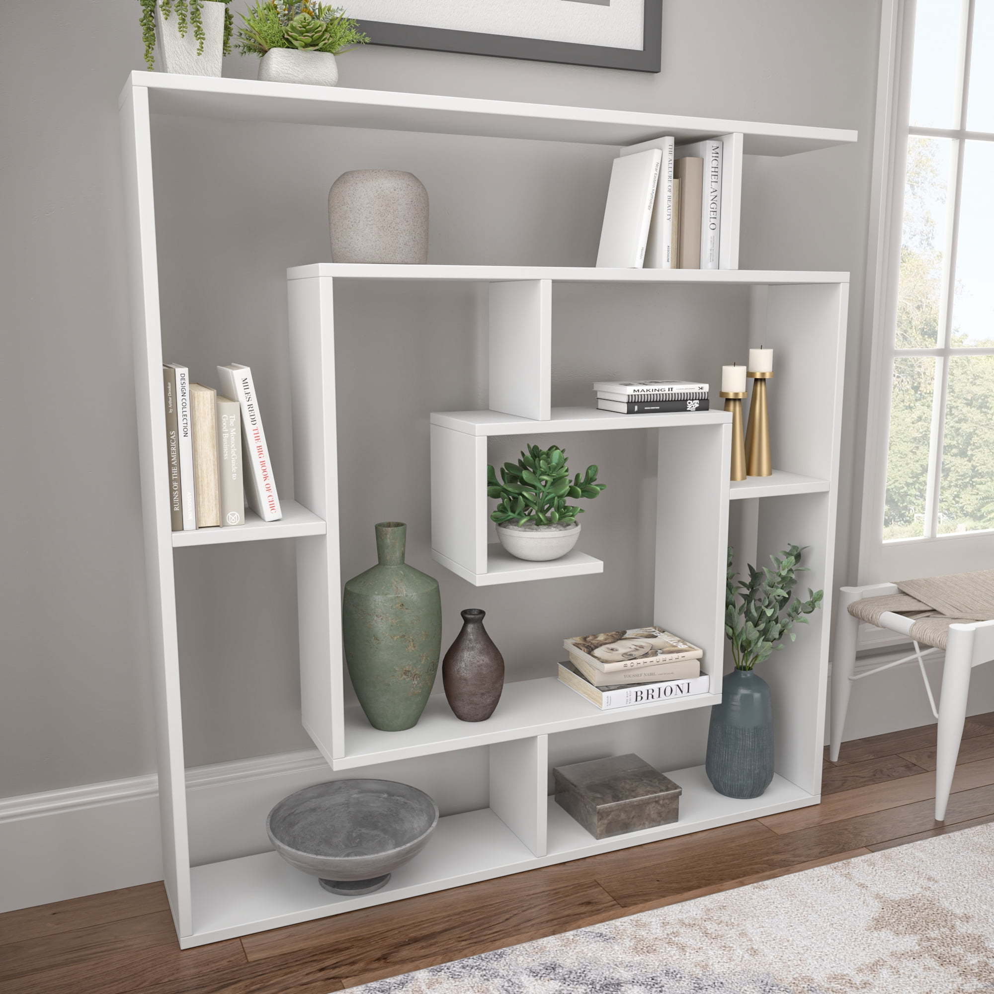 Home Decor Furniture 4 Tier Open Shelf White  Modern Bookcase