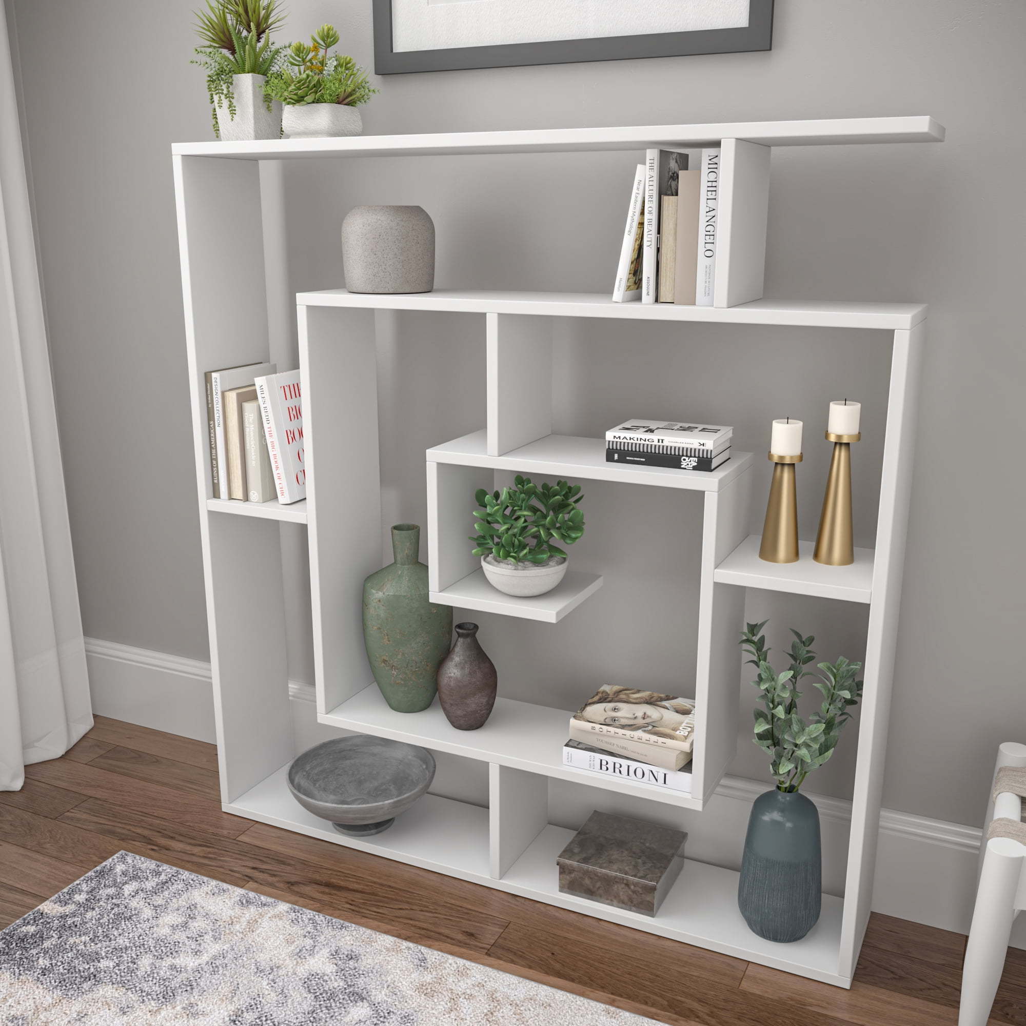 Home Decor Furniture 4 Tier Open Shelf White  Modern Bookcase