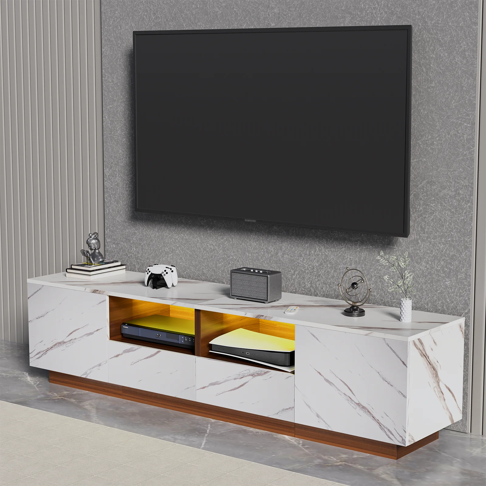 TV Stand for 75 inch TV, Television Stand with Storage, Game Entertainment Center,TV Cabinet Media Console Table with LED Lights