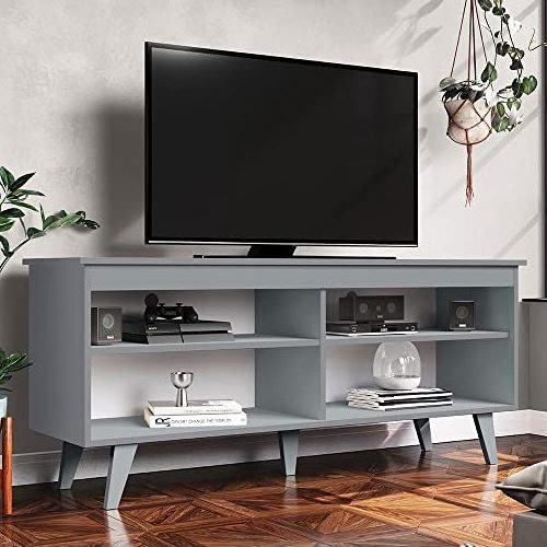 Wholesale European-style TV cabinet with 4 shelves and cable arrangement, TV desk unit for TVS up to 55 inches, open storage