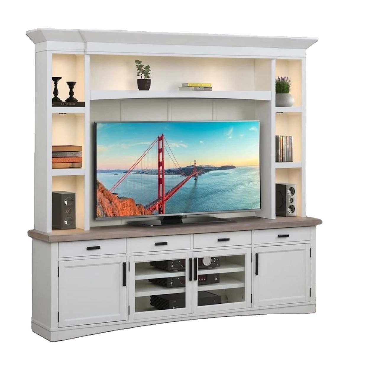 Entertainment Wall Unit with LED Lights Direct Sales TV Unit For Living Room TV Stand With Bookcase