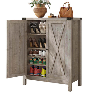 Farmhouse Shoe Cabinet with Barn Doors, 5-Tier Wood Shoe Storage Rack Organizer for Entryway/Hallway/Closet, Old Oak