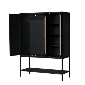 e Wardrobe Closet with 3 Rattan Doors and Shelves Wooden Closet Organizers and Storage Shelves with Hanger Rod Black