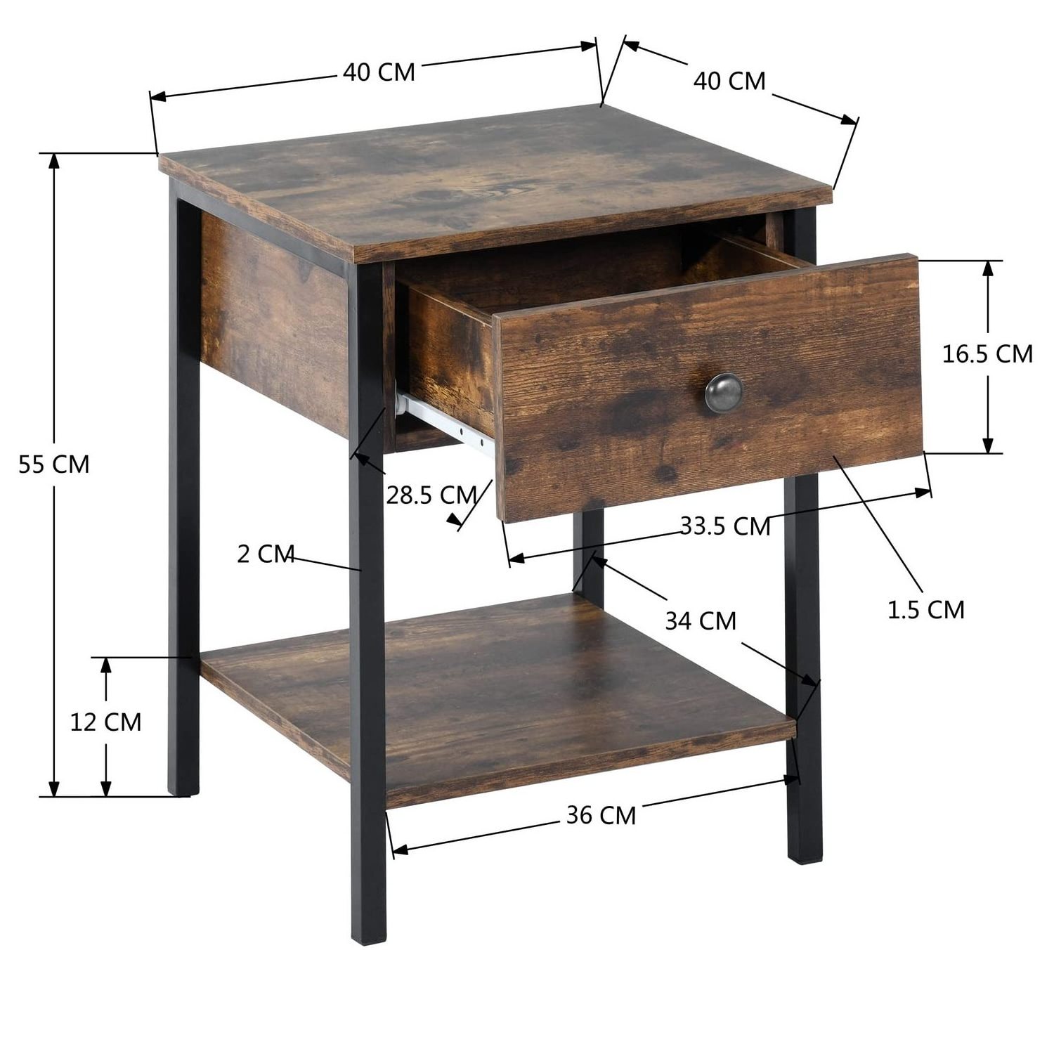 Simple design of nightstands, side tables, side tables with drawers and shelves, easy to assemble