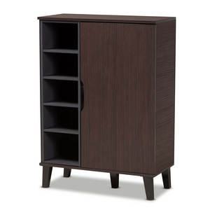 Mid-Century Modern Two-Tone Dark Brown and Grey Finished Wood 1-Door Shoe Cabinet