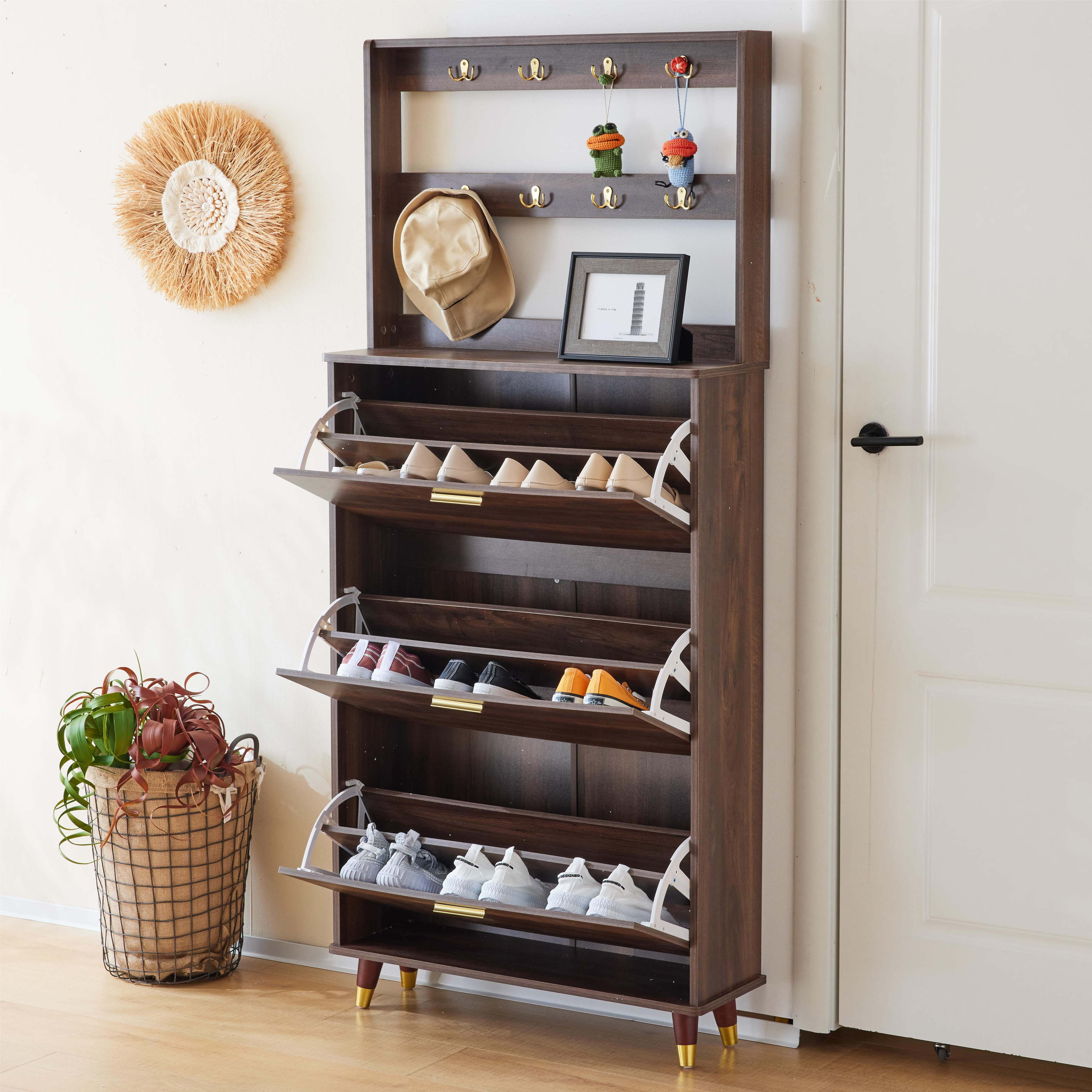 Shoe Cabinet Storage Entryway with Door Flip, Large Tall Coat Rack Entrance Hall Tree