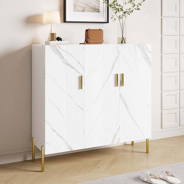 Marble Texture Shoe Storage Cabinet 3 Doors & 5 Shelves Entryway Closet Shoe Storage #13 Top Selling In Shoe Storage