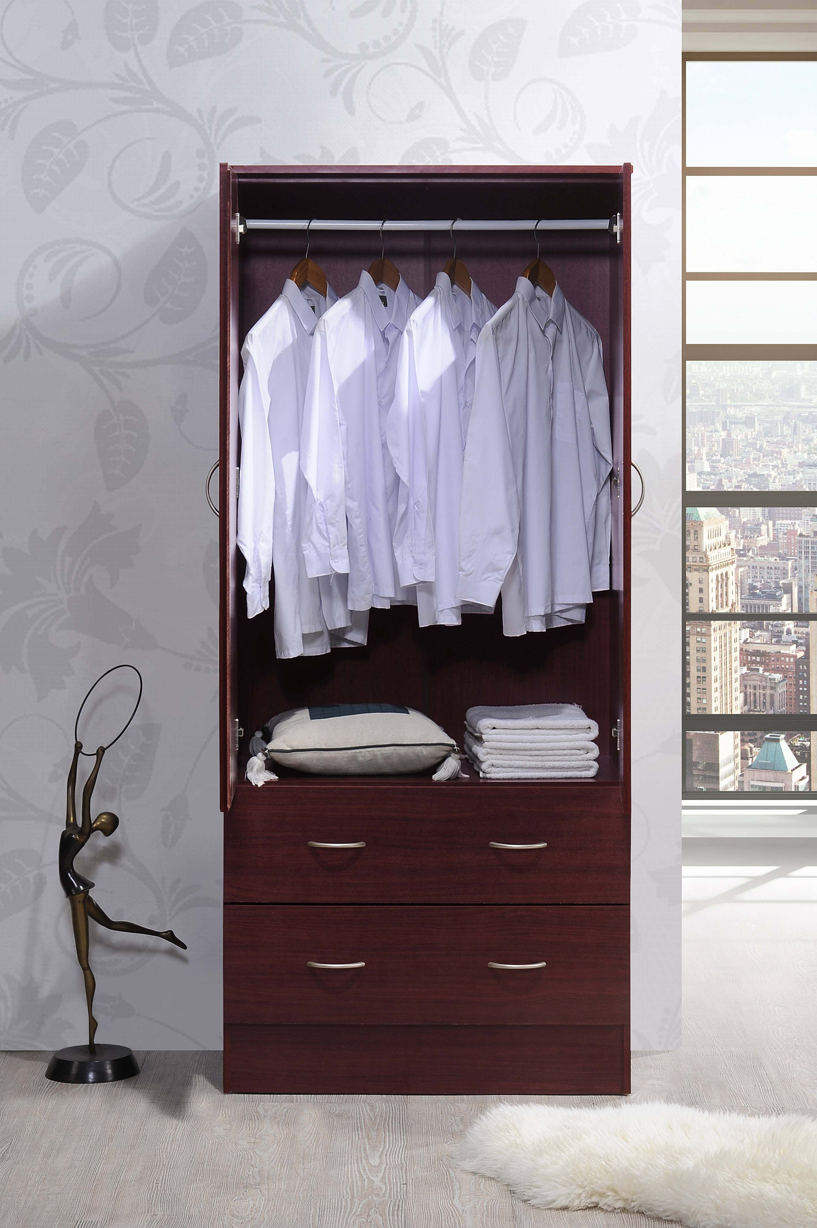 Wholesale Of New Products closet storage wardrobe Closet Storage Wardrobe  with 2 Drawers and Hanging Rod