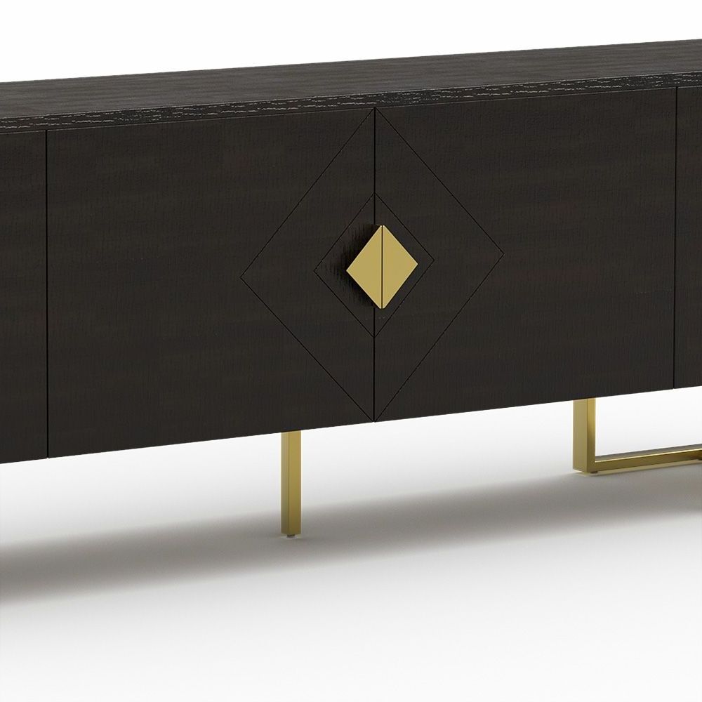 Modern TV Stand with 4 Cabinets, 78 inch,Black,Gold Legs