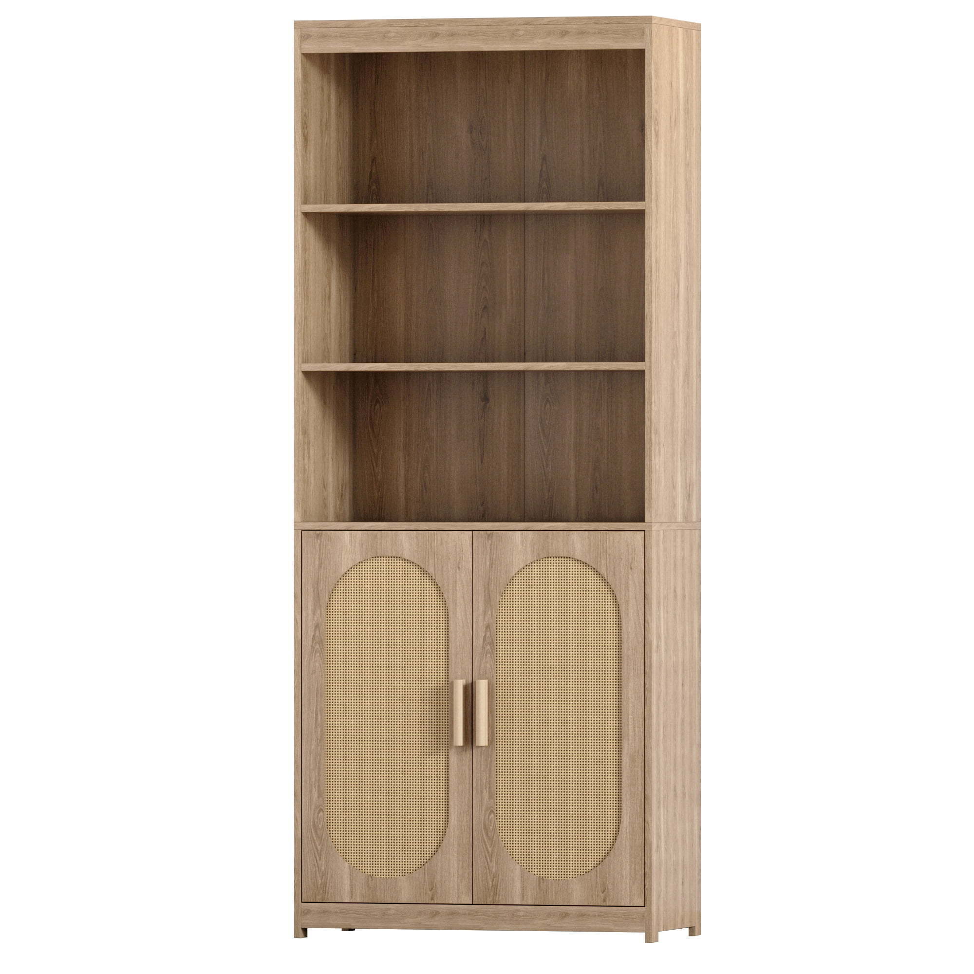 Bookshelf with Rattan Doors and Adjustable Shelf  Farmhouse Storage Cabinet for Bedroom living room