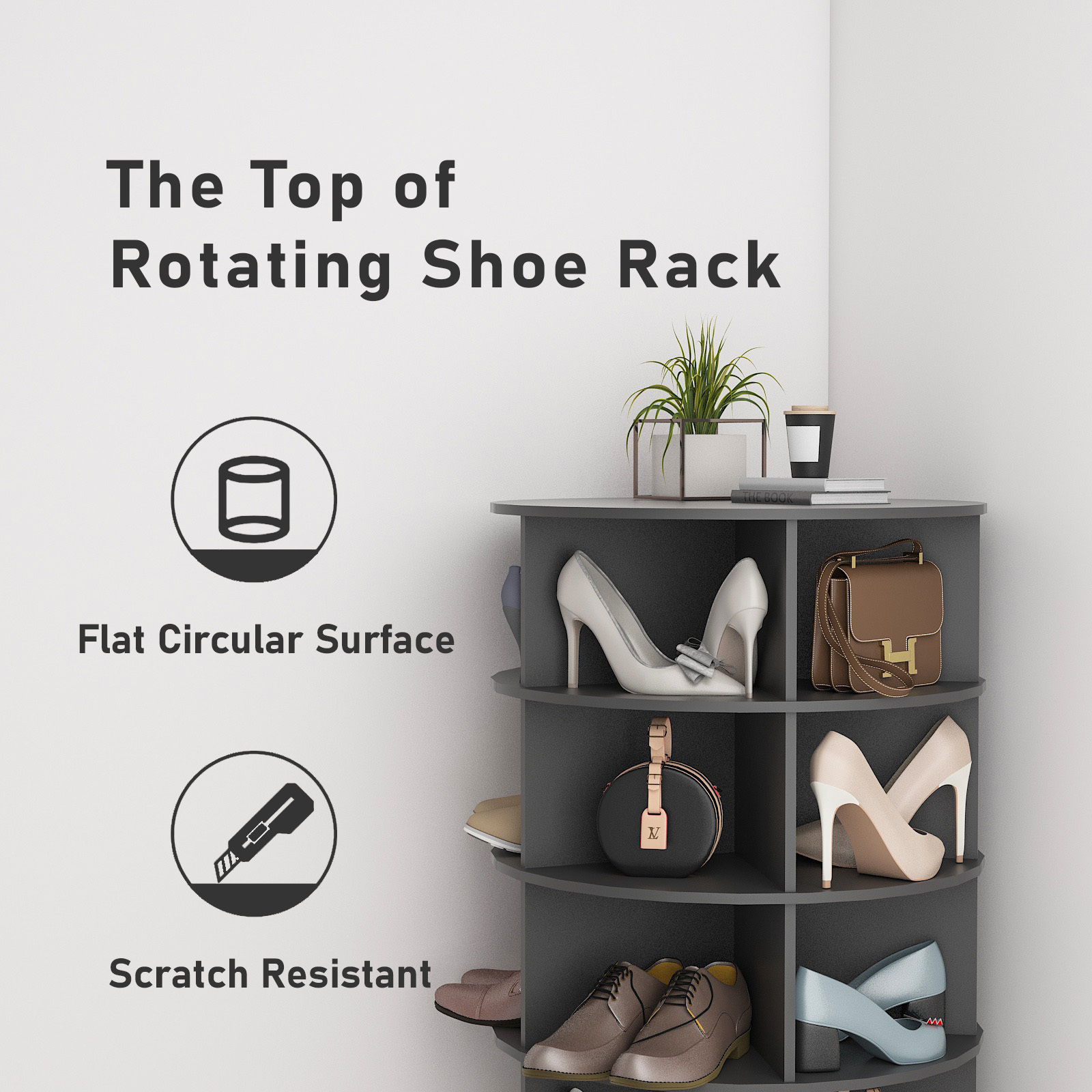 Multifunctional Gray Wooden 360 Rotating Shoe Cabinet Strong and High Quality Rotating Shoe Rack Tower Home Furniture Carton