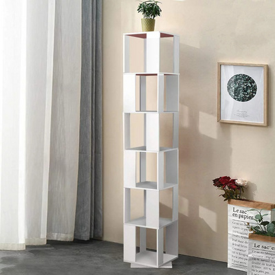 White Bookshelves 6 Tier Bookcase 360 Rotating Bookshelves Open Storage Free Standing Revolving Bookcase Swivel Bookshelf