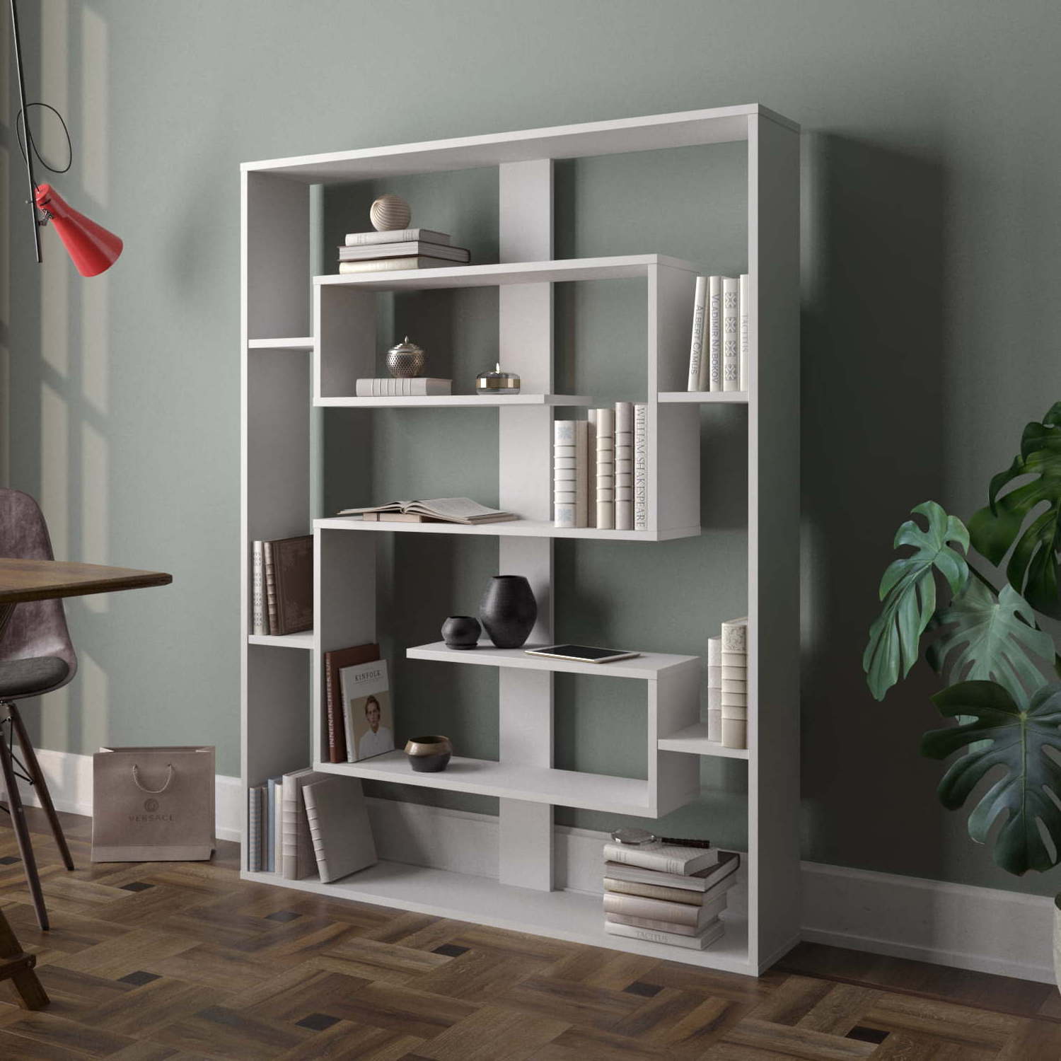 Wholesale High Quality  6 Tier Geometric Open Shelves Bookcase White