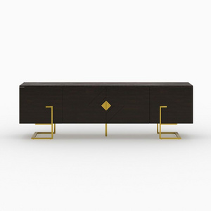 Modern TV Stand with 4 Cabinets, 78 inch,Black,Gold Legs