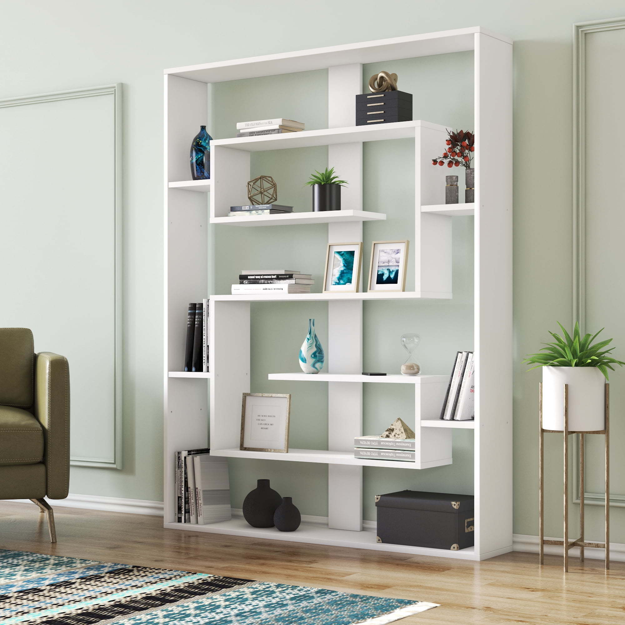 Wholesale High Quality  6 Tier Geometric Open Shelves Bookcase White