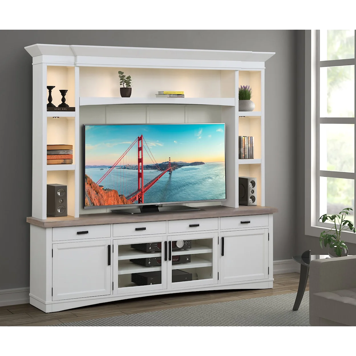 Entertainment Wall Unit with LED Lights Direct Sales TV Unit For Living Room TV Stand With Bookcase