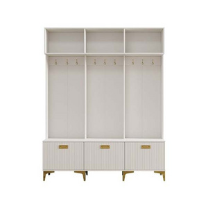 Hall Tree with Bench White Shoe Storage with 9 Hooks & 3 Doors & Open Storage