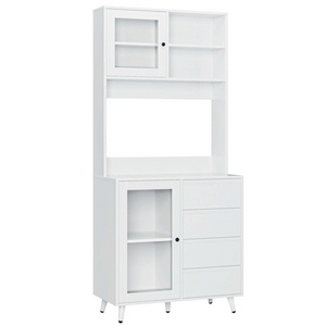 Kitchen Pantry Cabinet with Tempered Glass Doors, Large Countertop Microwave Storage Cabinet with 2 Adjustable Shelves